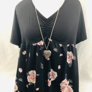 Black Floral Babydoll Women's Plus XXL Top